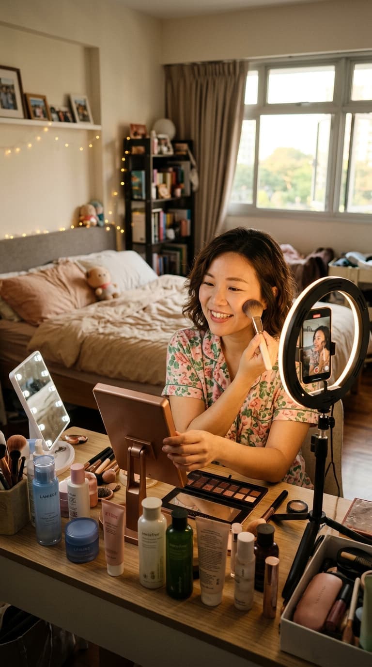 Creator filming a get ready with me video
